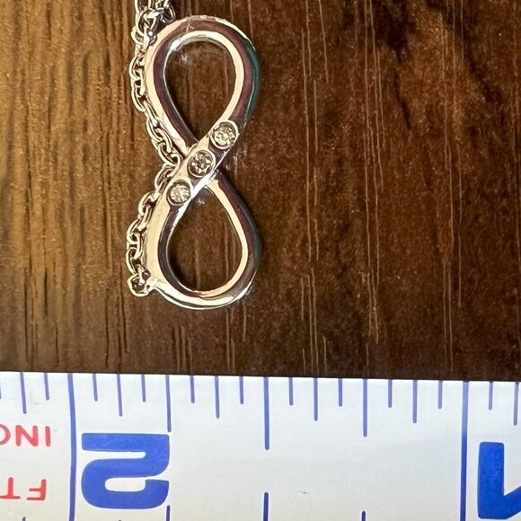 Infinity necklace sterling silver 18 inch chain with 3 round diamond accents 925 - Picture 8 of 13
